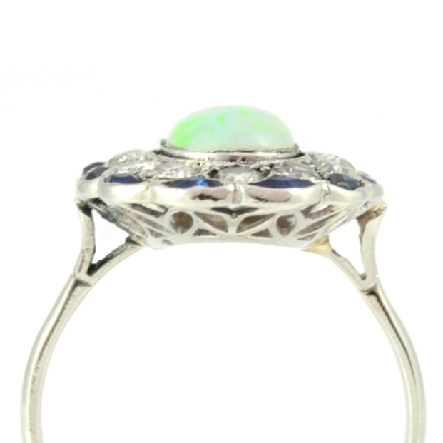 Estate opal engagement ring diamond sapphire platinum (image 17 of 21)